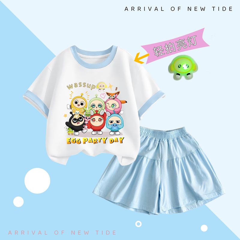 2026 Summer Stylish and Fashionable Girls' Cute Egg-Shaped Sleeve Luminous Light-Up Top and Thin Skirt Pants Fashion Set