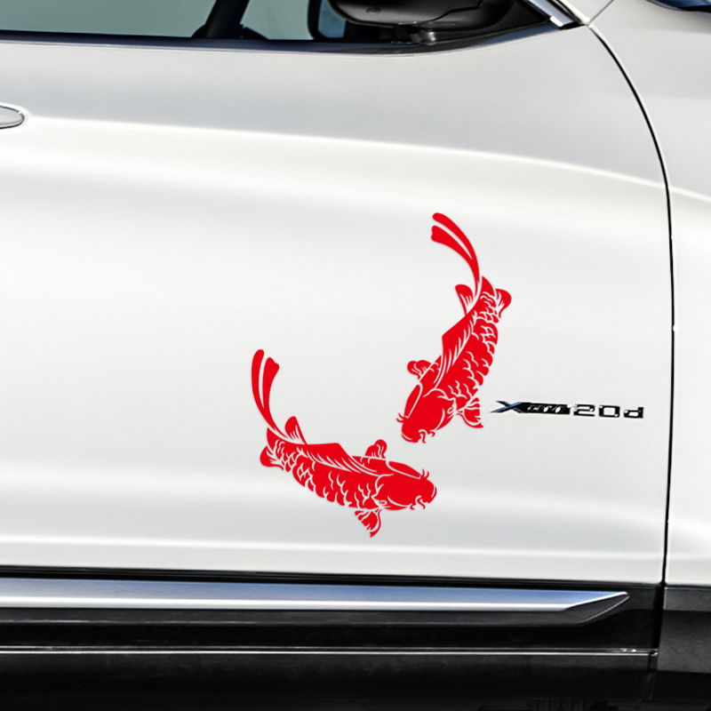 Car stickers festive Koi fish block scratches Personality door stickers decorative rear safe pull flowers