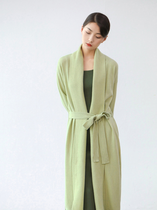 Tenderwind Series Clean and Simple Baby Green 100% Wool Knit Lapel Long Cardigan