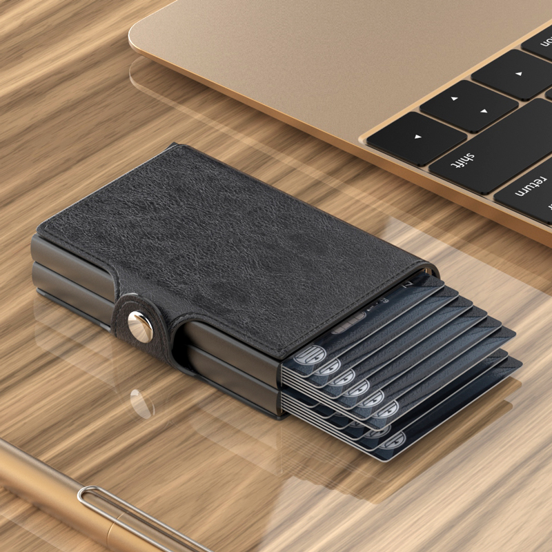 Metal Card Bag Men's Large Capacity Minimalist carpack Women ultra-thin Anti-theft brush small and automatic multifunction shake-boomer