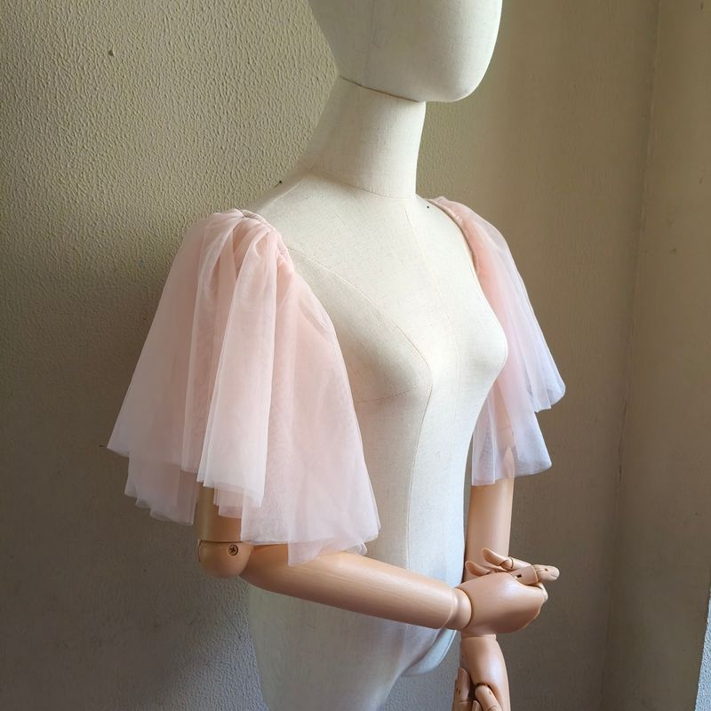Bridal Wedding Dress Accessories Pink Mesh Sleeves to Cover Arms Skirt Studio Photography Styling Matching