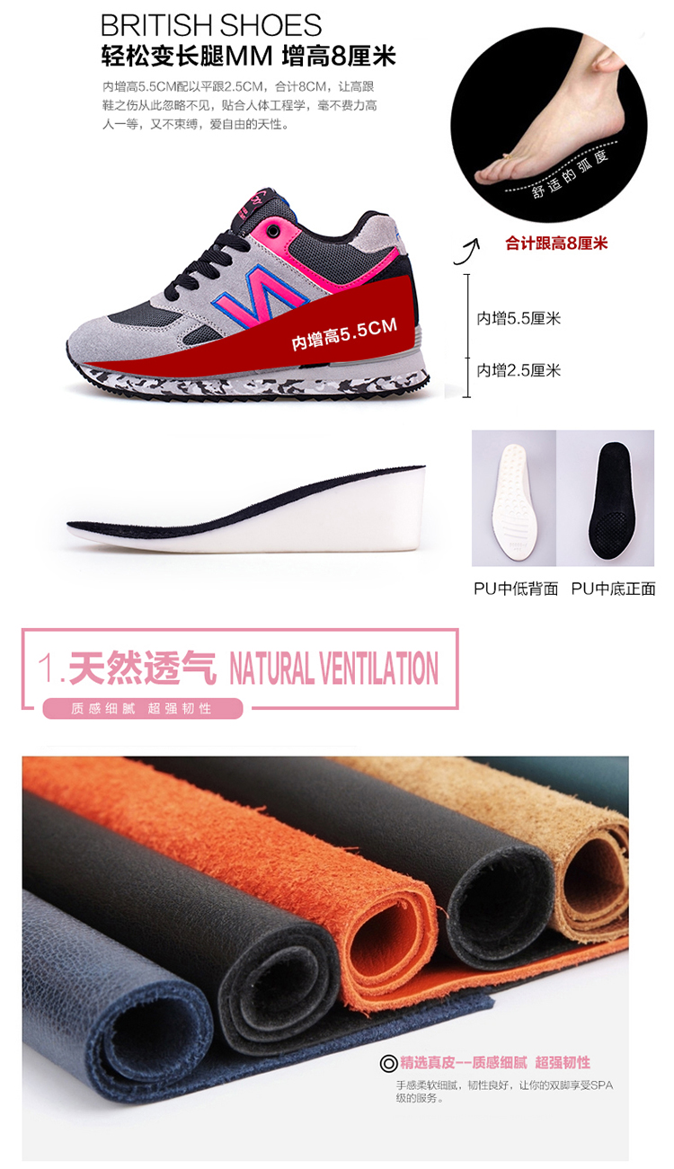 18 xuân và đông N từ cao giúp đáy dày tăng chiều cao vô hình tăng giày nữ 10cm Giày thể thao thông thường Giày da nêm đơn 8cm boot cao cổ nữ zara