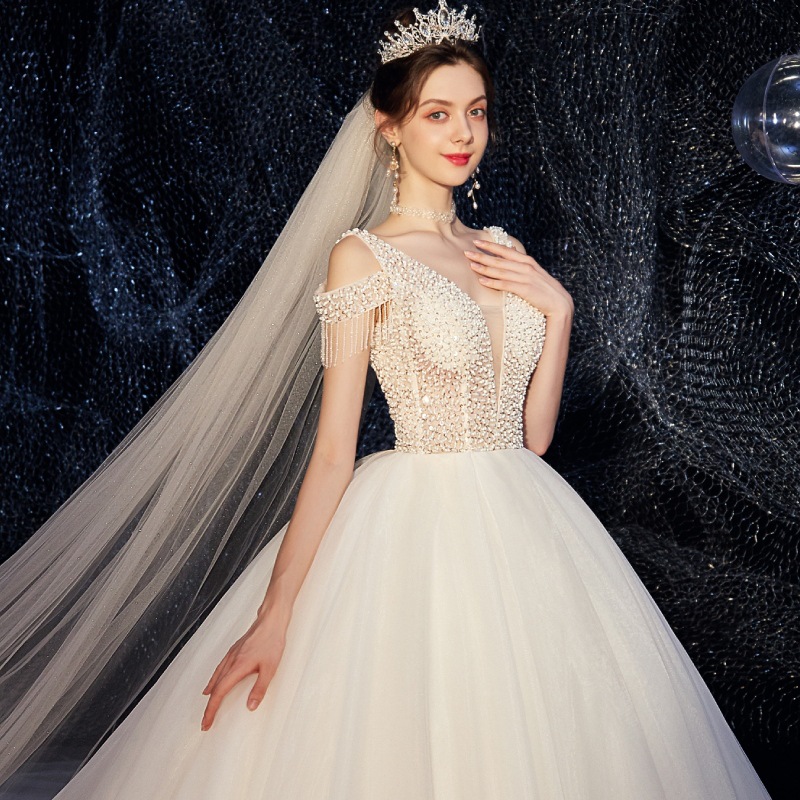 Bride's shoulder -length tailing Mori Simpling Simple Starry Sky French Wedding Woman Wedding Dresses