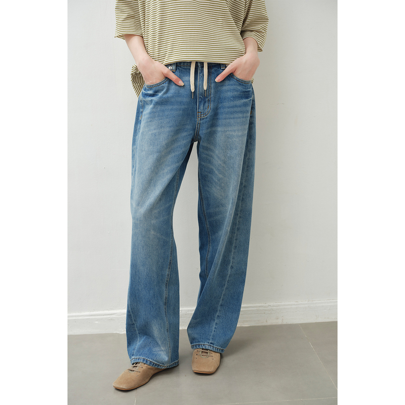 Turkish Cotton Elastic Waist Drawstring Loose Casual Scimitar Jeans for Women 2026 Early Autumn New Arrivals Dog and Horse Colors