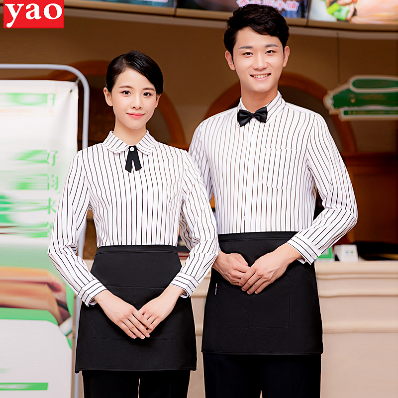 quần áo công việc Waiter của ngắn tay của nam giới và phụ nữ đồng phục khách sạn Tây nhà hàng cafe ăn uống áo sữa quán trà quần áo làm việc