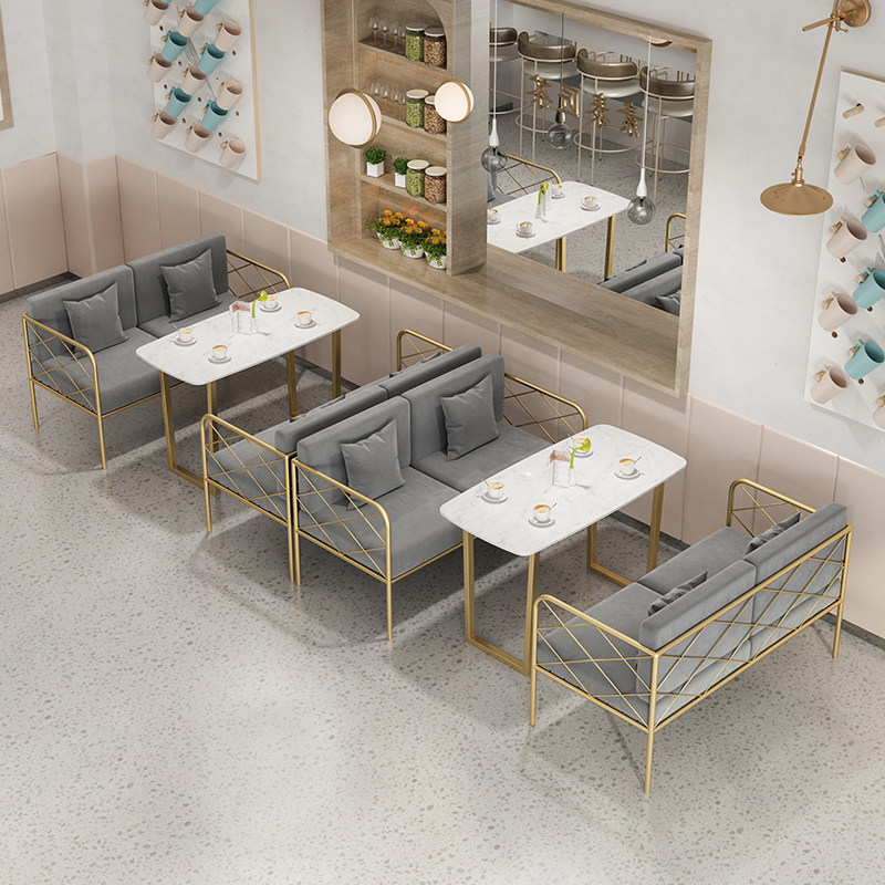 Nordic Iron Art Net Red Milk Tea Shop Cafe Casual Double Sofa Card Seat Dessert Shop Dining Table and Chair Combination