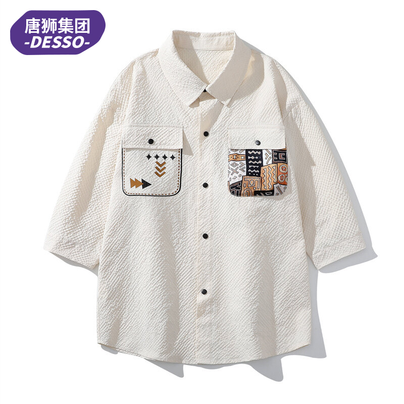 Tangshi Group Desso2026 New Chinese Ethnic Style Summer Three-Quarter Sleeve Short-Sleeve Bubble Gauze Shirt