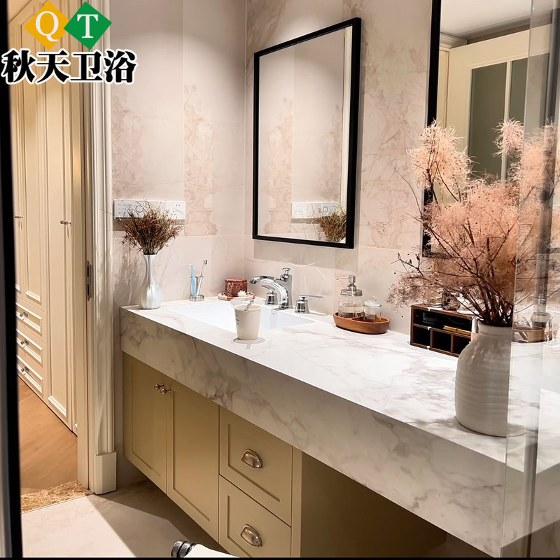 French-Style Vintage Solid Wood Vanity Cabinet Integrated Bathroom Cabinet Set Makeup Vanity Sink Bathroom Cabinet