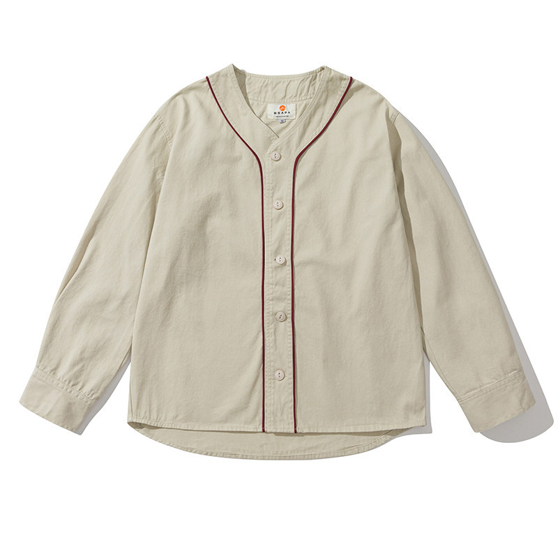 Japanese Retro Niche Design Collarless Baseball Shirt Unisex Loose Long-Sleeve Casual Cardigan Shirt Jacket Japanese Retro Niche Design Collarless Baseball Shirt Unisex Loose Long-Sleeve Casual Cardigan Shirt Jacket