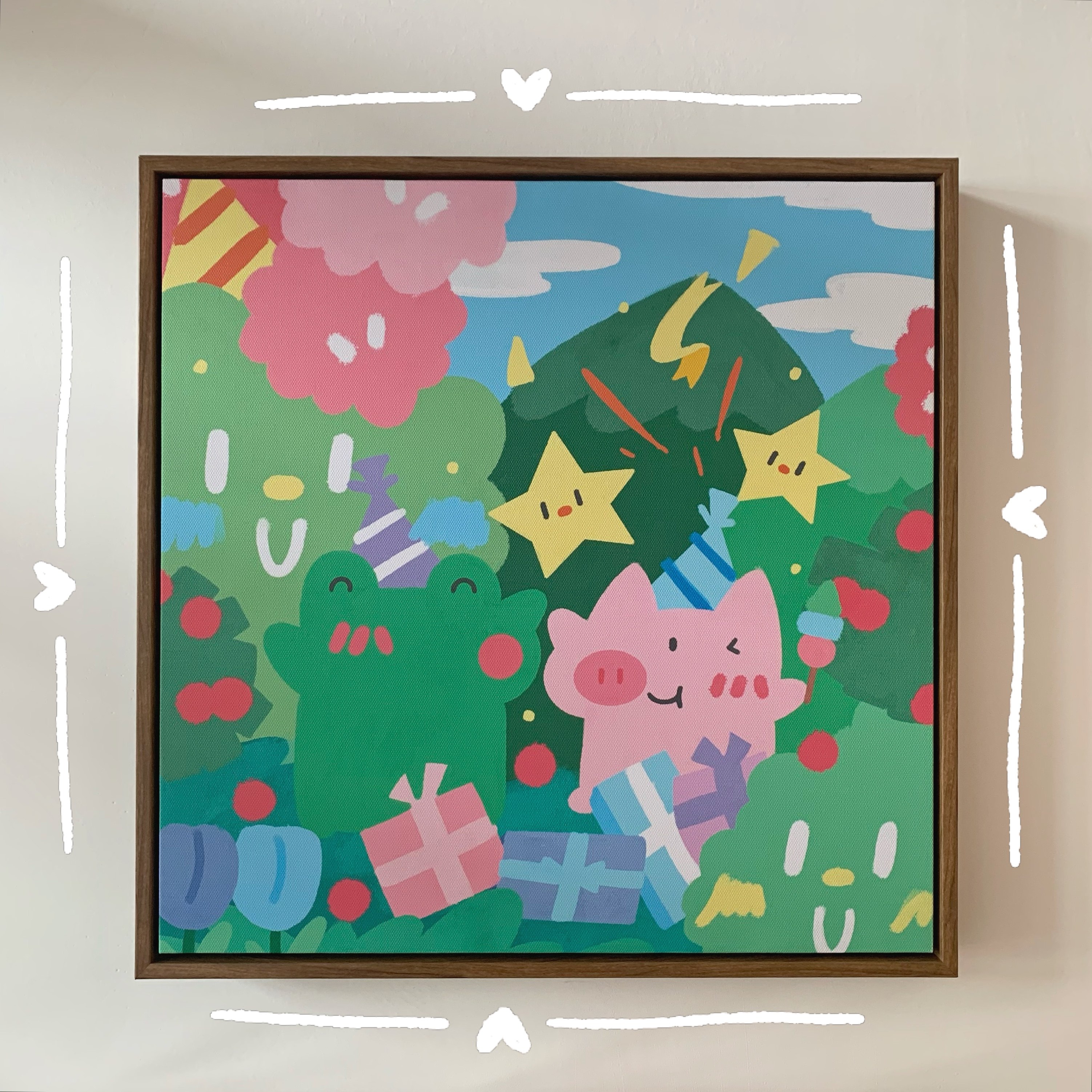 Big pig at home exclusive original pig pig frog cartoon cute digital oil painting decorative painting birthday party gift