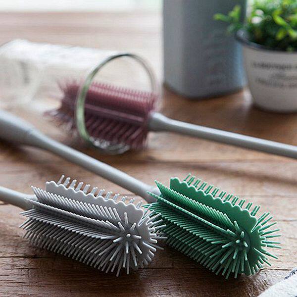 Korea imported silicone high temperature resistant durable long handle cup cleaning brush Rotating brush cup bottle glass brush