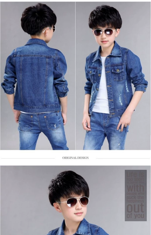 Trẻ em mặc 2018 áo khoác bé trai mùa thu mới mùa xuân và mẫu mùa thu 7 trẻ em lớn 9 trẻ em denim 10 áo khoác 12 tuổi ao phao tre em