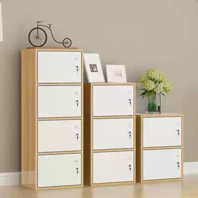 Locked storage cabinet Household small cabinet Single storage cabinet Simple small lattice cabinet that can be locked Wooden