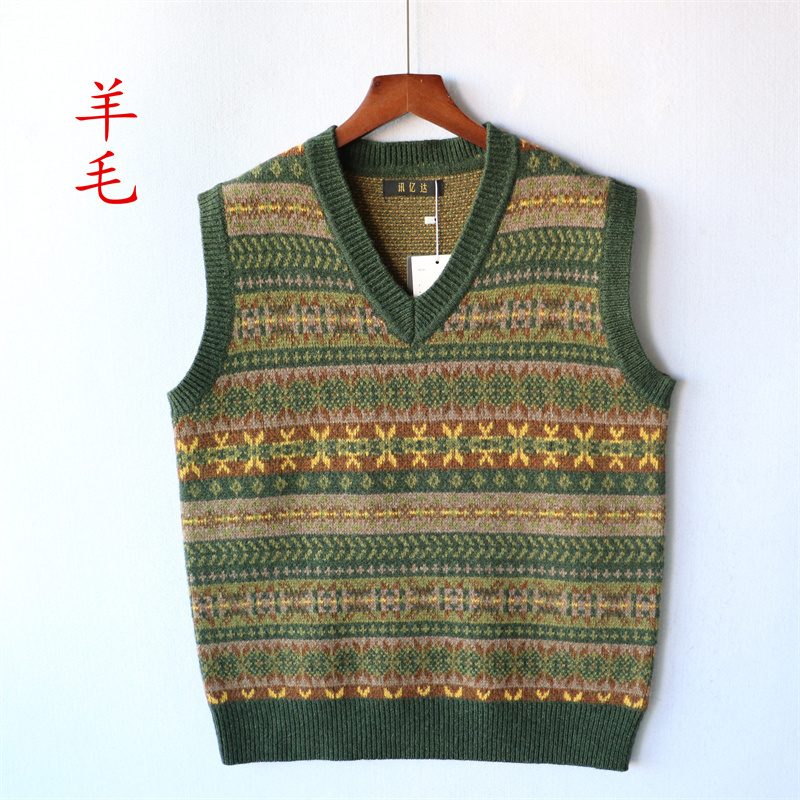 Men's Autumn and Winter New Jacquard Striped Thick Knit Casual Knitwear Wool Vest for Men of All Ages