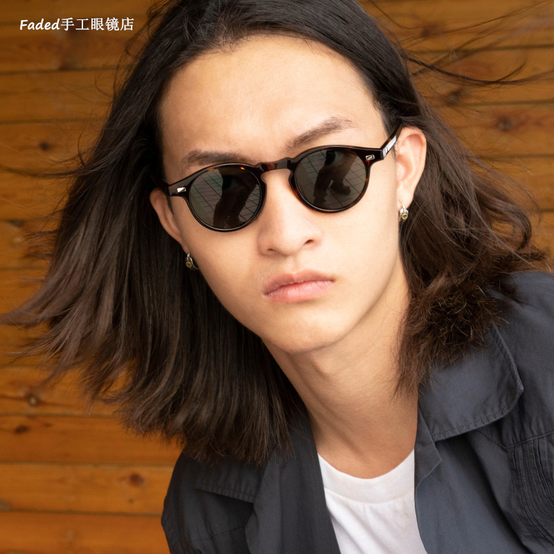 Faded tide Shawn Yue style four-color retro oval imported acetate handmade glasses frame sunglasses sunglasses