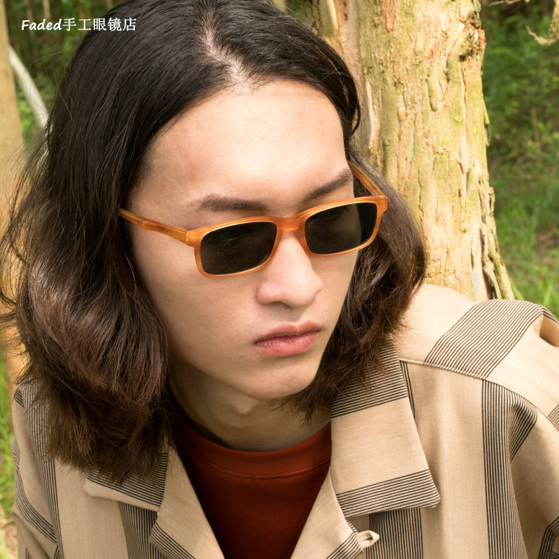 Faded yuppie avant-garde style tide retro imported plate slender square handmade glasses frame sunglasses sunglasses