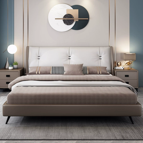 Итальянская минималистская кожаная кровать современная простая кожаная кровать легкая роскошная двуспальная кровать 1,8 метра главная спальня северная маленькая квартира Свадебная кровать