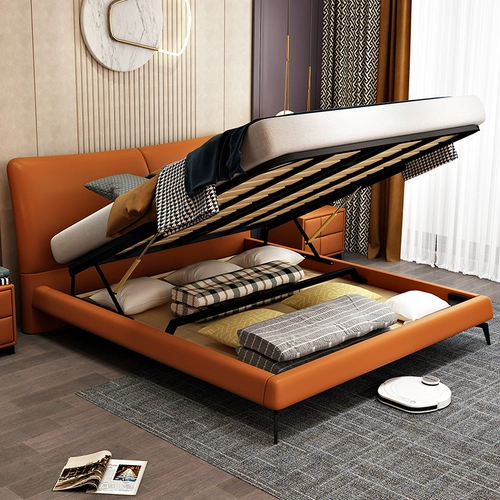 Кровать Light Роскошная современная минималистская спальня двойная кожа свадебная кровать означает минималистскую сеть красной кожа