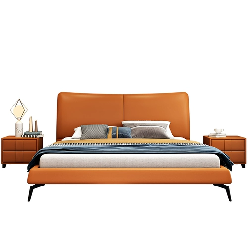 Кровать Light Роскошная современная минималистская спальня двойная кожа свадебная кровать означает минималистскую сеть красной кожа