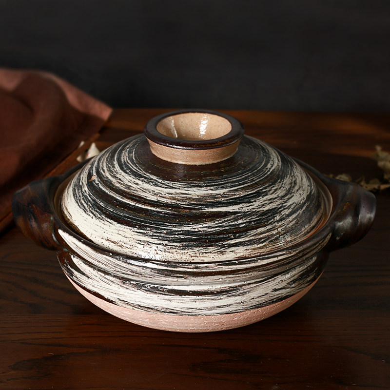 Small Aoigawa Machiya Japan imported Iga-fired Hase Garden brushed coarse clay pot stew pot soup pot high temperature resistant