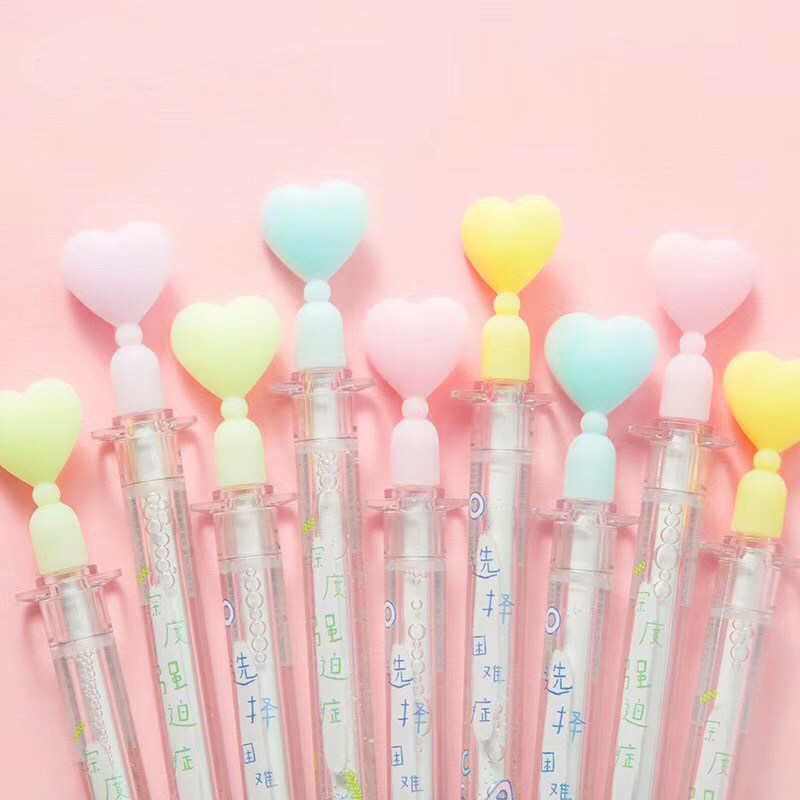 Creative cute luminous neutral pen into oil liquid quicksand water pen super good-looking girl heart dream student black pen