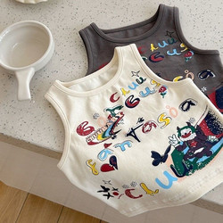 Children's summer short small vest men and girls graffiti fashion suspender top girl sleeveless T -shirt bottom shirt 3