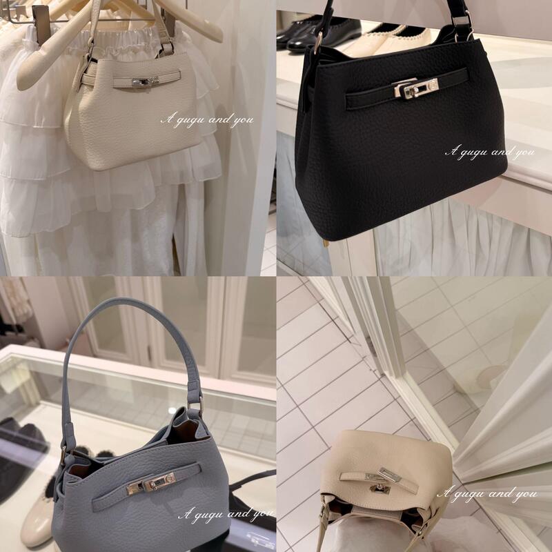 【Gugu】Light Luxury Japanese and Korean Style Simple and High-End Bucket Buckle Handbag with Pebbled Leather G26308