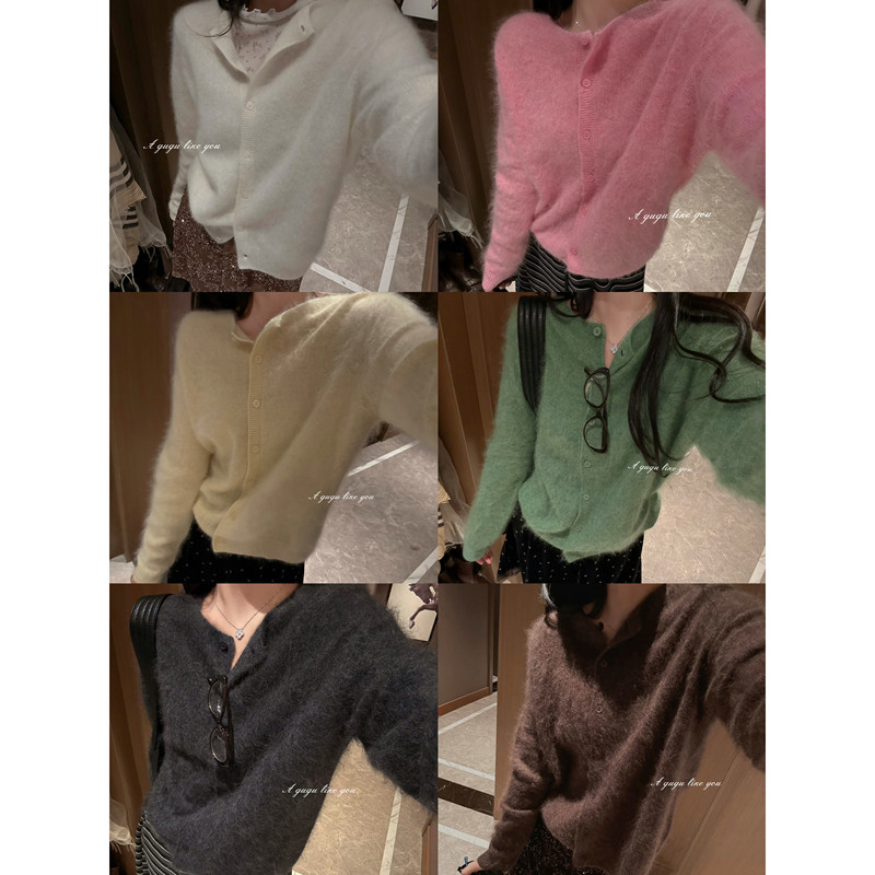 【Gugu】High-Quality Brushed 90% Wool Cardigan in Multi-Color Candy Shades, Flattering for Early Winter, Korean-Style Sweater G26780