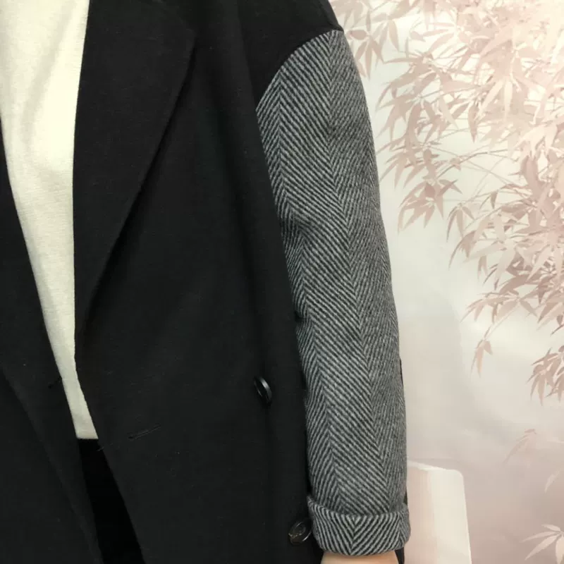 2018 thu đông mới phù hợp với cổ áo tay áo xương cá khâu trong phần dài hai mặt áo len 100% Úc