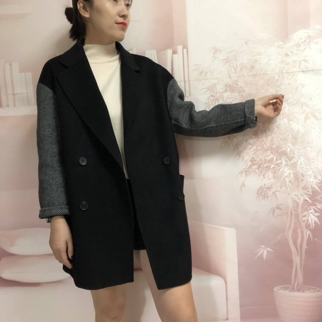 2018 thu đông mới phù hợp với cổ áo tay áo xương cá khâu trong phần dài hai mặt áo len 100% Úc áo phao nữ dáng ngắn hàn quốc