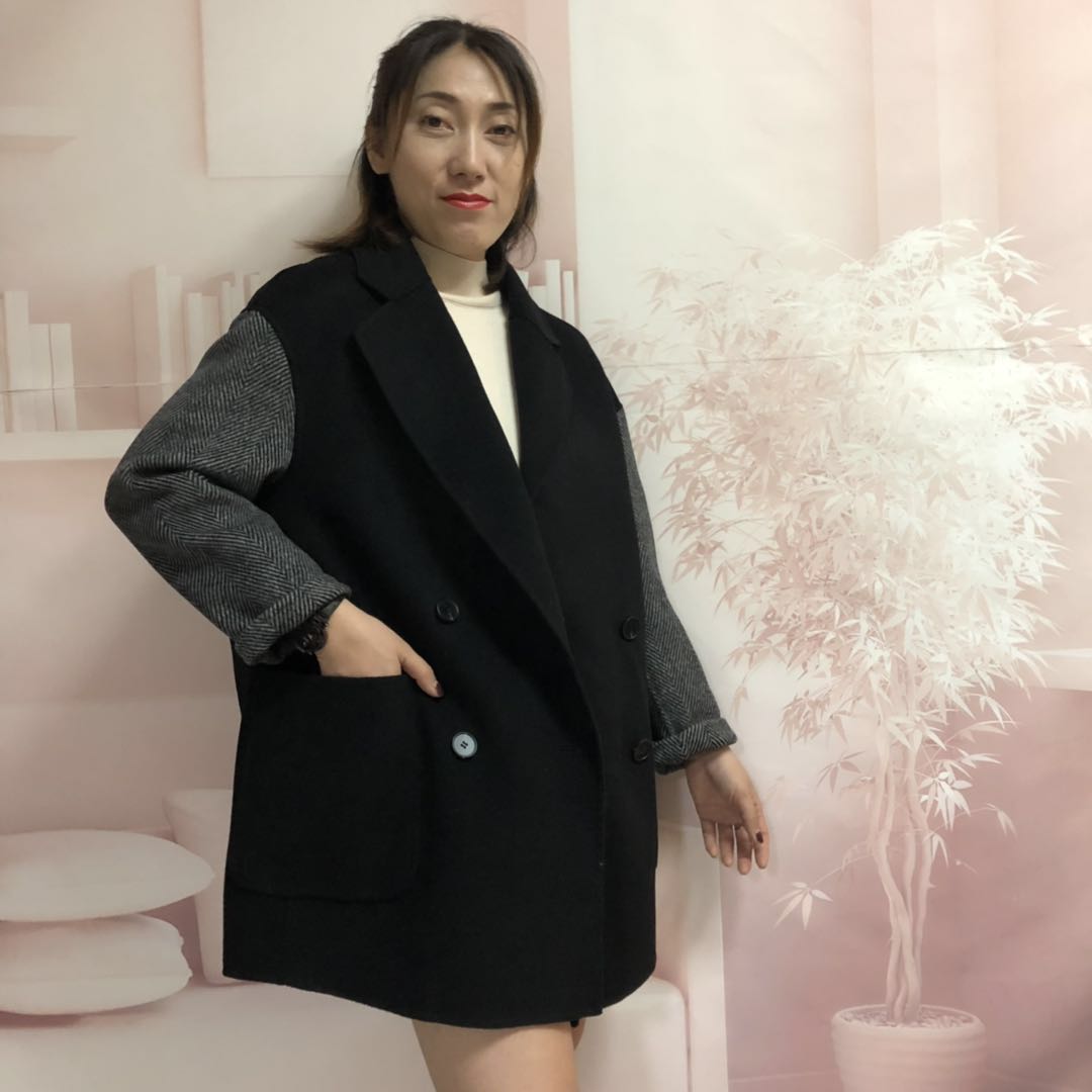 2018 thu đông mới phù hợp với cổ áo tay áo xương cá khâu trong phần dài hai mặt áo len 100% Úc áo phao nữ dáng ngắn hàn quốc