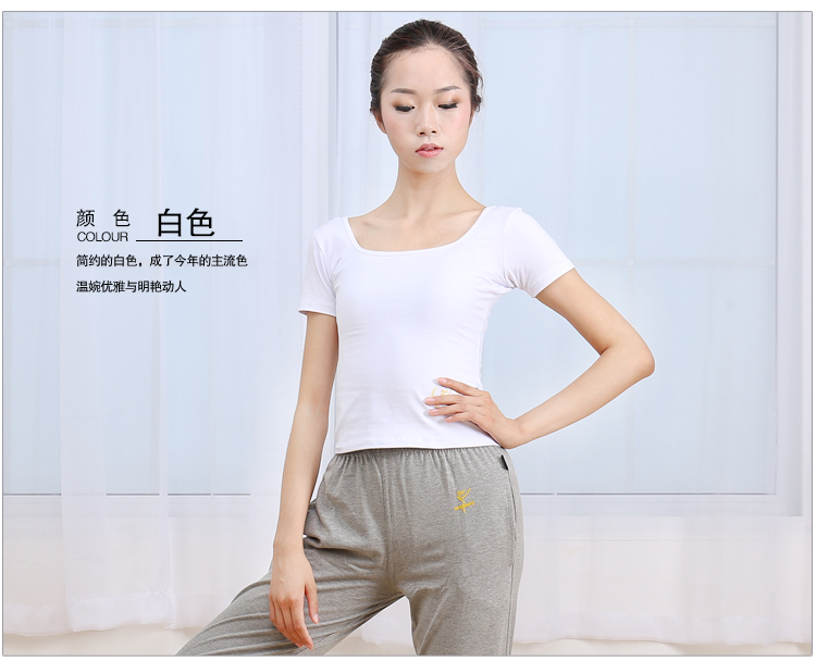 Tất cả các cách để hoa gửi Jiang Shuying với quần áo khiêu vũ cổ áo vuông tay áo ngắn hiện đại quần áo tập thể dục quần áo nữ ngắn tay - Khiêu vũ / Thể dục nhịp điệu / Thể dục dụng cụ giày tập nhảy khiêu vũ