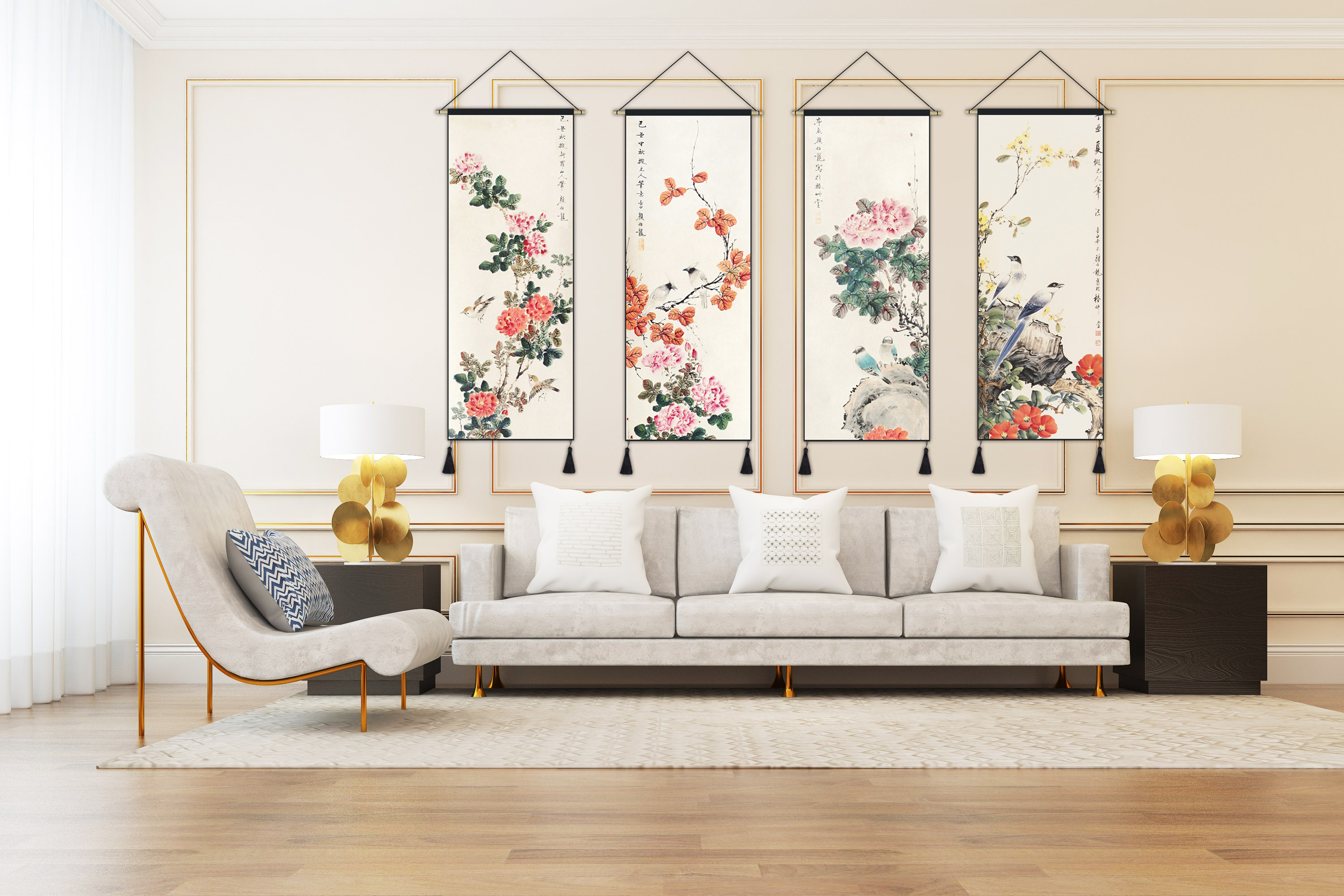 Trung Quốc phong cách Trung Quốc tấm thảm gió treo vải phòng khách trang trí tường vải phòng ngủ đầu giường hoa retro và chim vải sơn - Tapestry thảm treo tường 2m