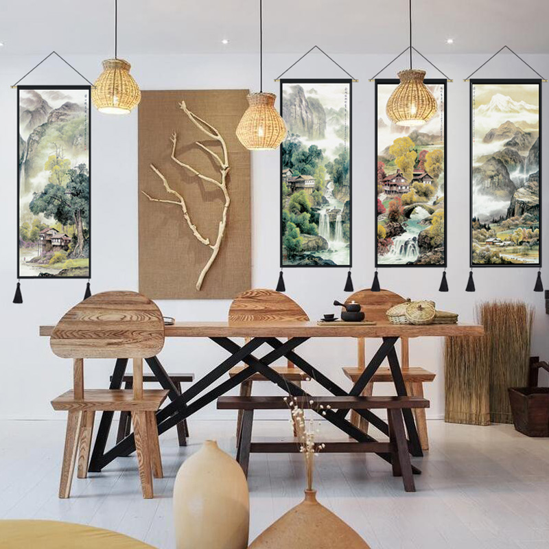 Tranh phong cảnh Trung Quốc tăng gấp bốn lần vải sơn Trung Quốc phong cách tấm thảm phòng khách phòng ngủ trang trí tường sơn tranh không khung vải 	thảm treo tường 3d