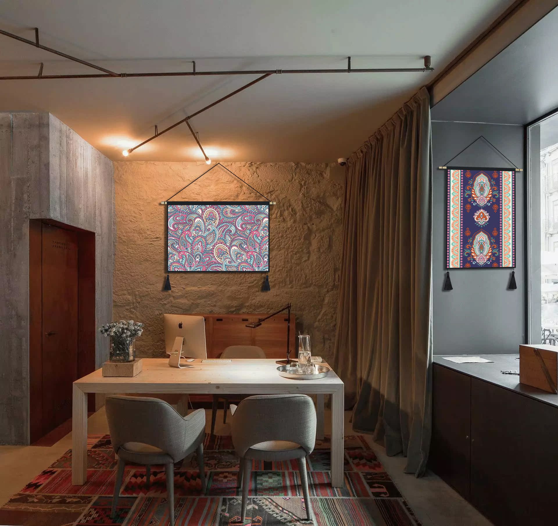 Phong cách dân tộc B & B trang trí Tấm thảm trang trí bằng vải sơn phòng ngủ cạnh tường phòng khách treo vải tấm vải treo tường
