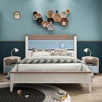Childrens bed Boy full solid wood bed 1 5 m girl multifunctional high box blue single bed childrens Suite