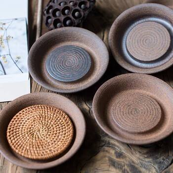 New purple clay teapot tray high-end dry bubble table water storage handmade pottery tea tray water storage small round teapot