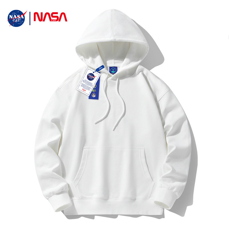 Nasa's New Autumn and Winter Hooded Sweatshirt for Women, Pure White Hoodie with Fleece, Spring and Autumn Style for Girls, Loose Thick Jacket for Men