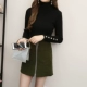 Mùa thu đông 2018 mới áo len cổ cao nữ phiên bản Hàn Quốc của set đồ dài tay cho bé cộc tay đan đáy dày hoang dã áo len