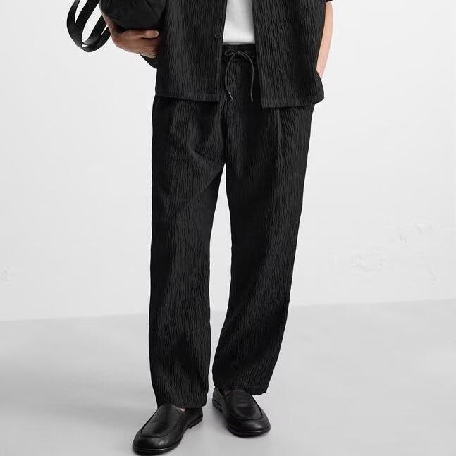 2025 Spring New Men's Pleated Versatile Multi-Color Loose Embossed Straight Drawstring Casual Pants 7380701