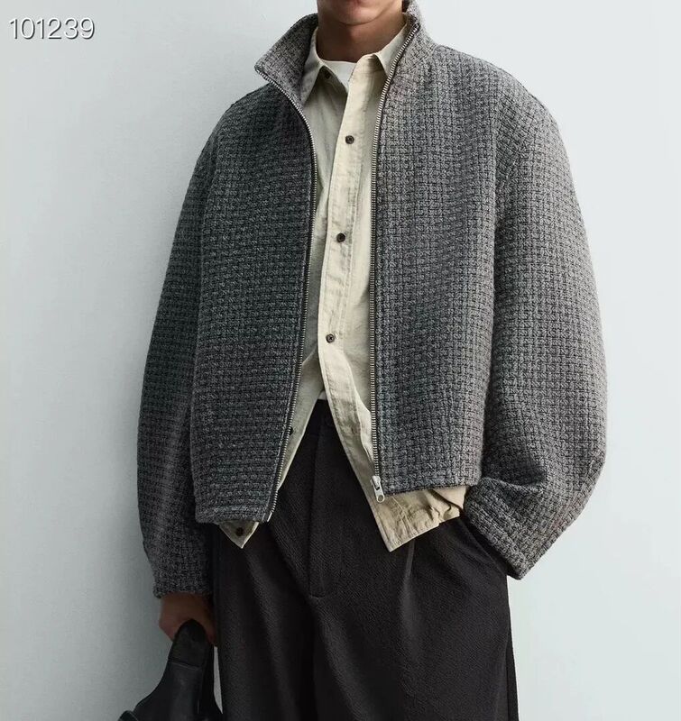 2026 Spring/Summer New Men's Loose Casual Versatile Stand Collar Jacket Coat Top 3286409