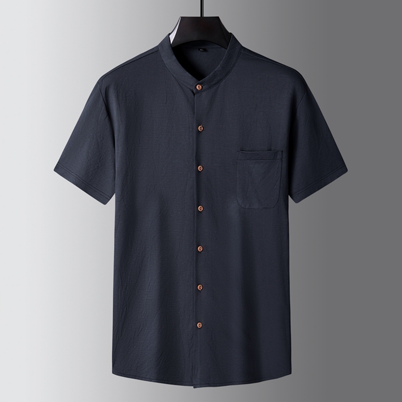 Plus-Size Chinese-Style Stand-Collar Short-Sleeve Shirt for Men, Made of Cotton and Linen, Breathable, Loose-Fitting Casual Shirt, Summer Large-Size Trendy Top Plus-Size Chinese-Style Stand-Collar Short-Sleeve Shirt for Men, Made of Cotton and Linen, Breathable, Loose-Fitting Casual Shirt, Summer Large-Size Trendy Top