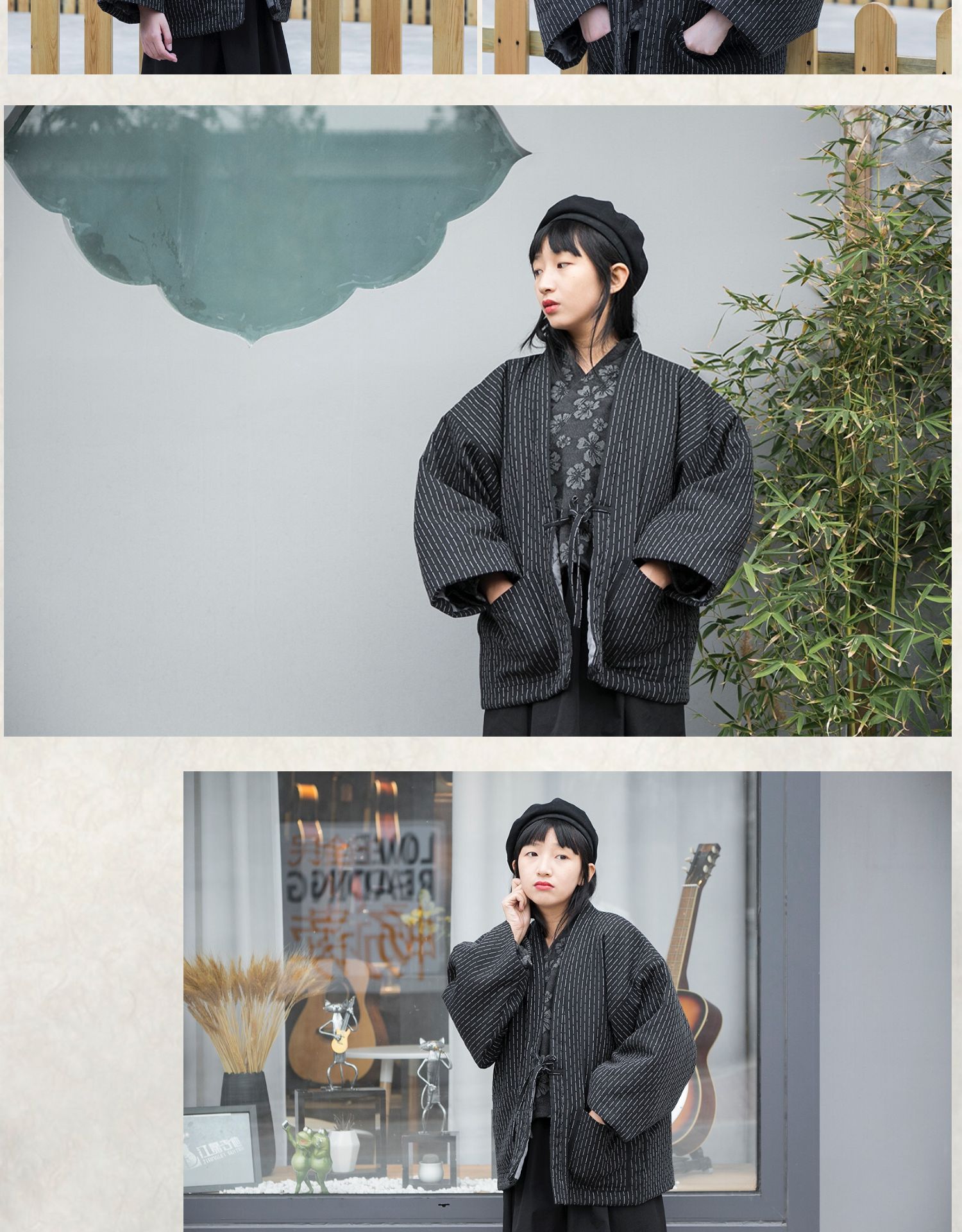 縦縞半纏和風羽織袴ジャケット/中綿入り男女兼用服 - ショップ