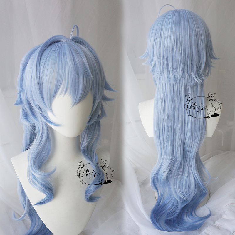 Aoi Simulated Scalp Top Ganyu Cosplay Wig Original Gradient Divine Natural Slightly Curly Coconut Sheep Blue Gradient