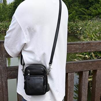 Men's large capacity crazy horse leather mobile phone bag retro