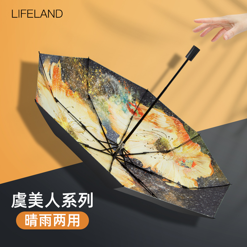 Japan CK sunshade female sun protection UV shading umbrella ultra light and rain dual-use triple folding portable mini small