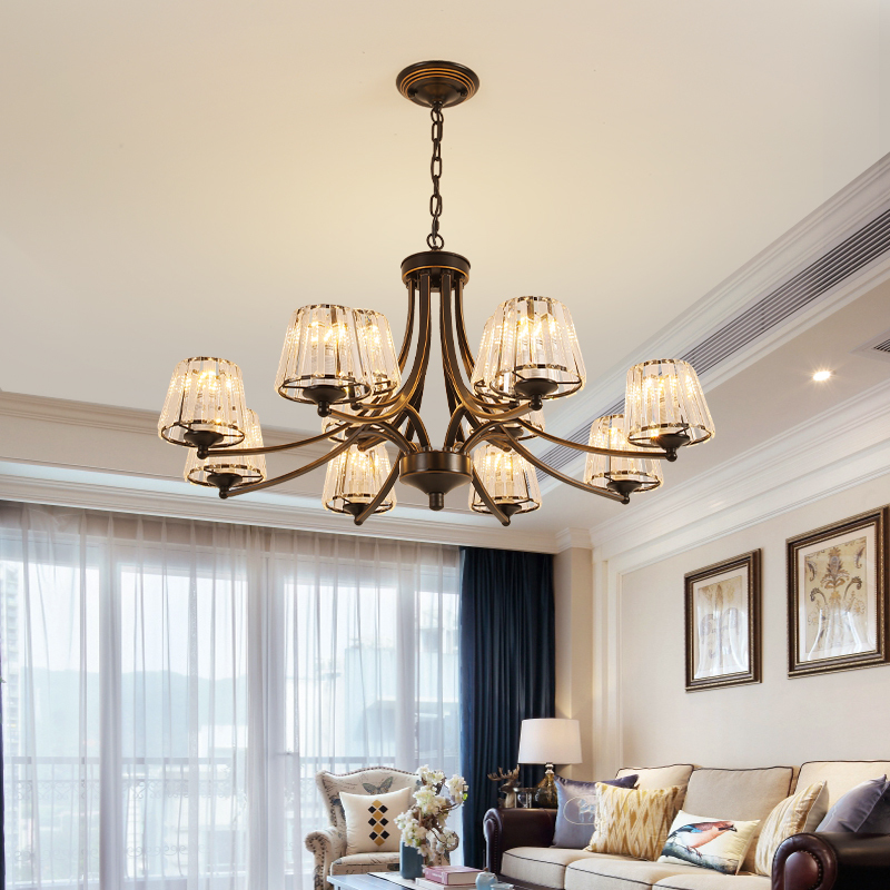 Simple American-Style Chandelier for Living Room, Bedroom, and Dining Room, Light Luxury, Mid-Century Style, Creative Design, Crystal Iron Chandelier