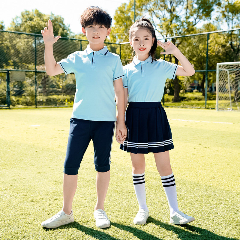 Elementary school uniforms summer cotton three-piece spring and autumn sports class uniforms blue kindergarten uniforms performance clothes hot sale