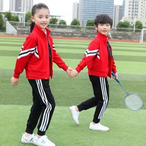 Primary school uniforms spring and autumn suit childrens class clothes red sports three sets kindergarten garden uniforms pure cotton overvalued