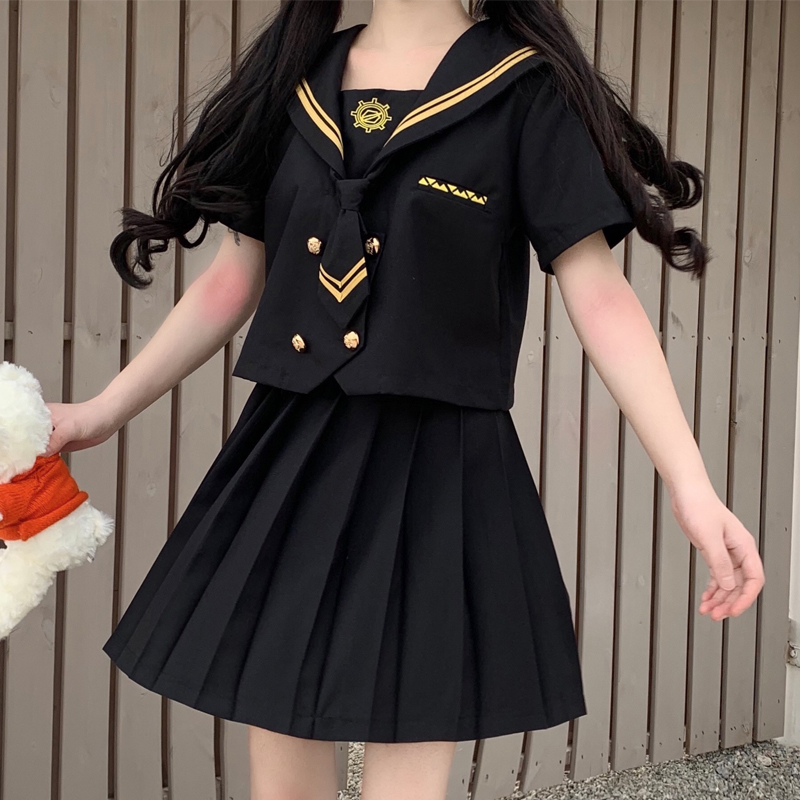 Dark Department Original JK Uniform Genuine College Wind Student Summer Orthodox Navy Collar Sailor Suit Top Two-piece Set